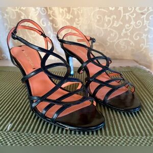 Via Spiga Promise Black Leather Adjustable Strappy Heel Sandals Size 7.5 M